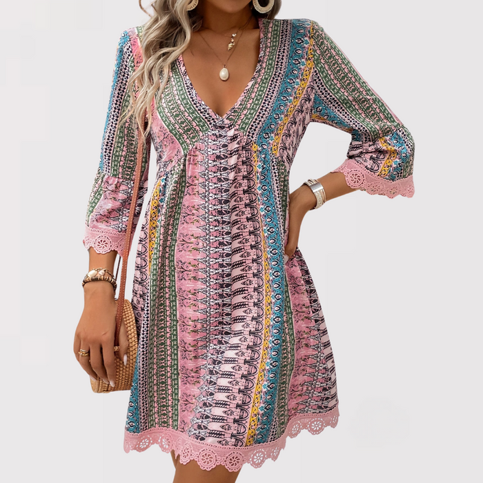 MELINA™ – Boho Charm V-Neck Dress - Eliza-Warszawa