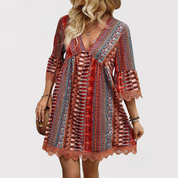 MELINA™ – Boho Charm V-Neck Dress - Eliza-Warszawa