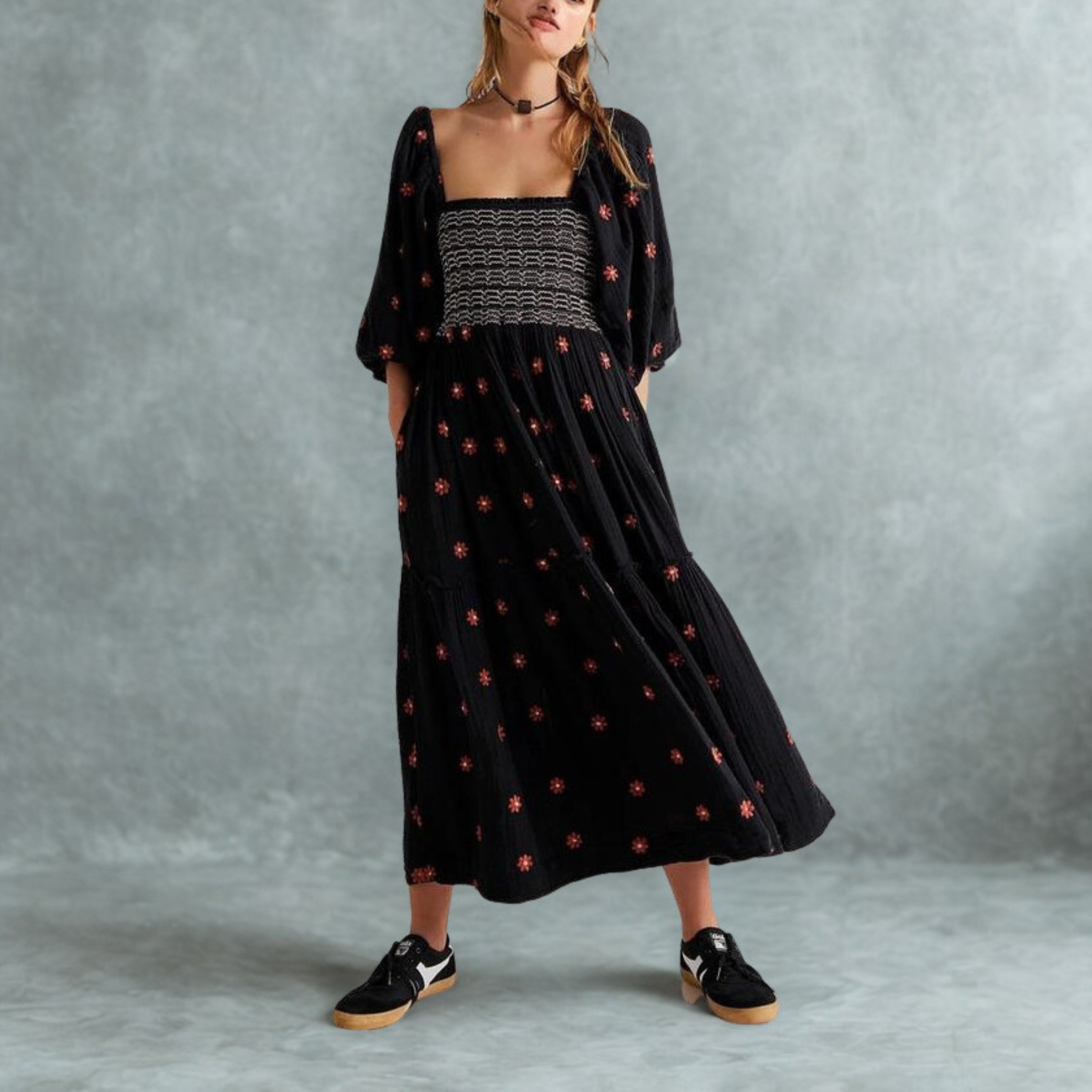 MOIRA™ - Comfy Floral Lantern Sleeve Square Neck Maxi Dress - Eliza-Warszawa