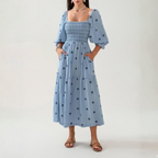 MOIRA™ - Comfy Floral Lantern Sleeve Square Neck Maxi Dress - Eliza-Warszawa