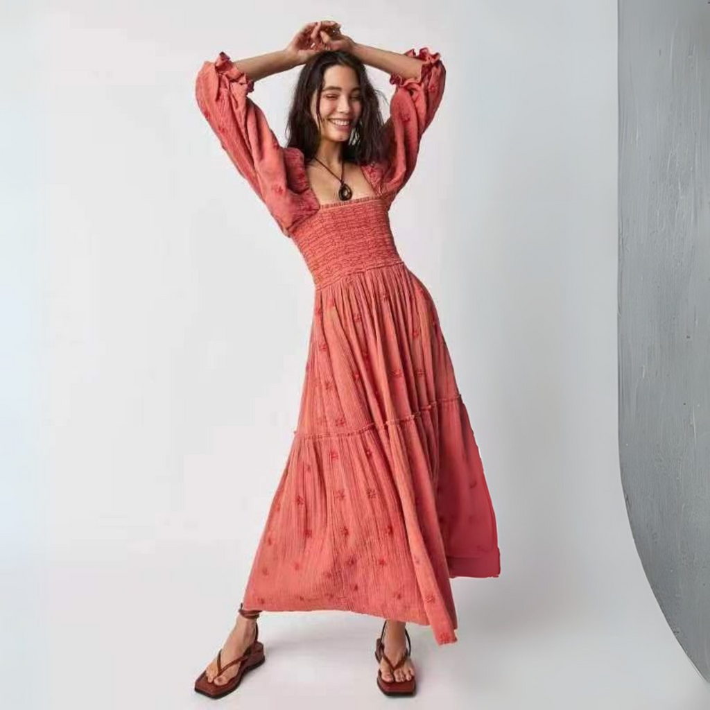 MOIRA™ - Comfy Floral Lantern Sleeve Square Neck Maxi Dress - Eliza-Warszawa