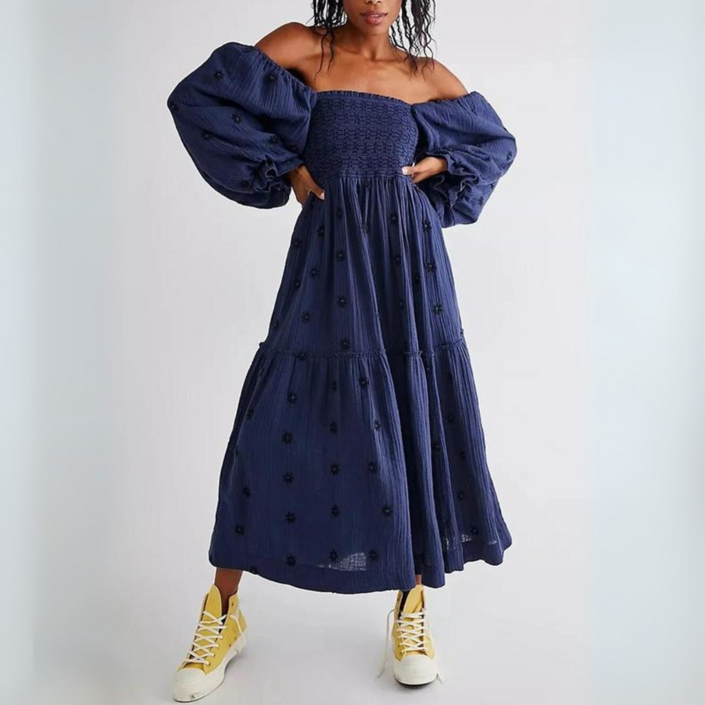 MOIRA™ - Comfy Floral Lantern Sleeve Square Neck Maxi Dress - Eliza-Warszawa
