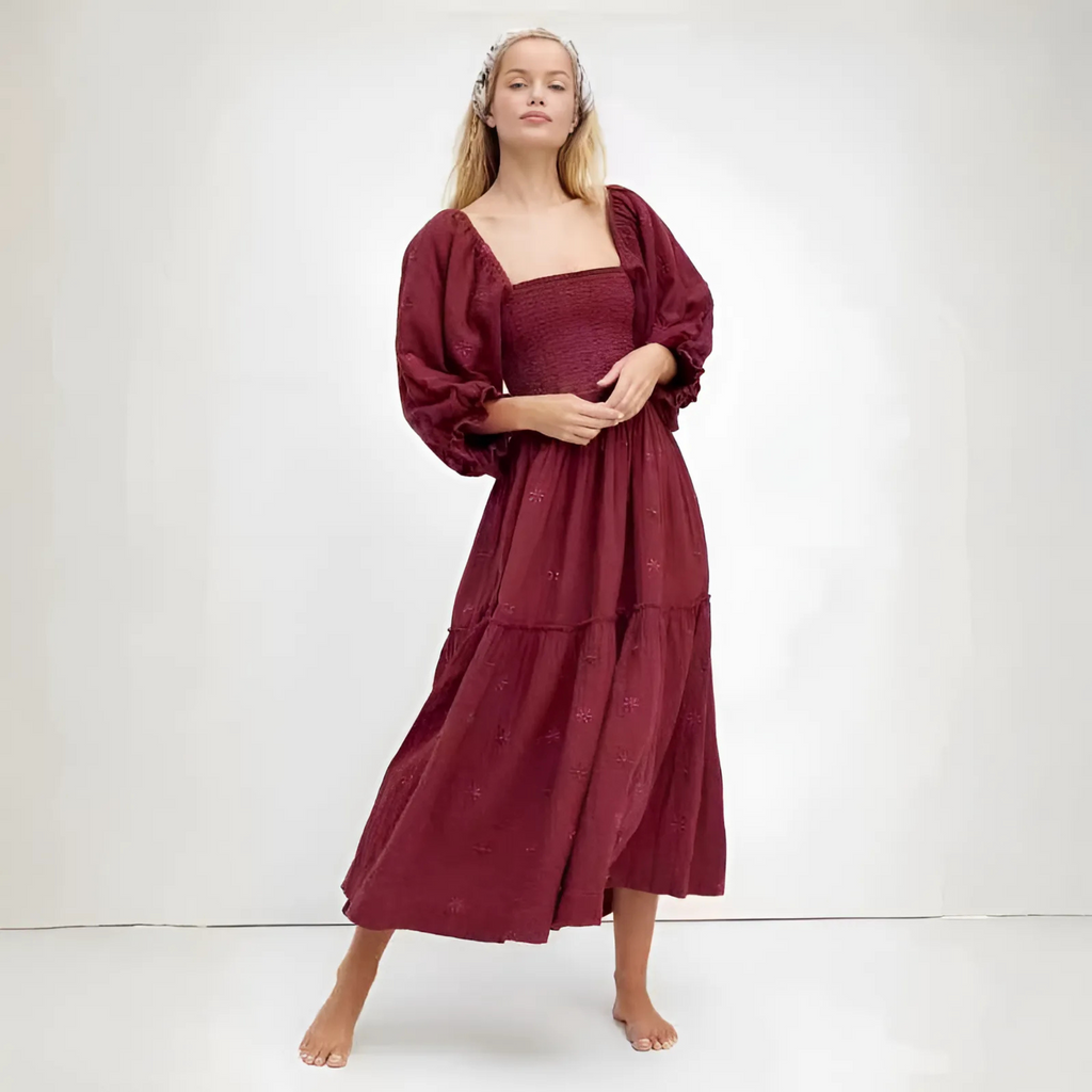 MOIRA™ - Comfy Floral Lantern Sleeve Square Neck Maxi Dress - Eliza-Warszawa