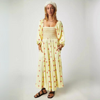 MOIRA™ - Comfy Floral Lantern Sleeve Square Neck Maxi Dress - Eliza-Warszawa