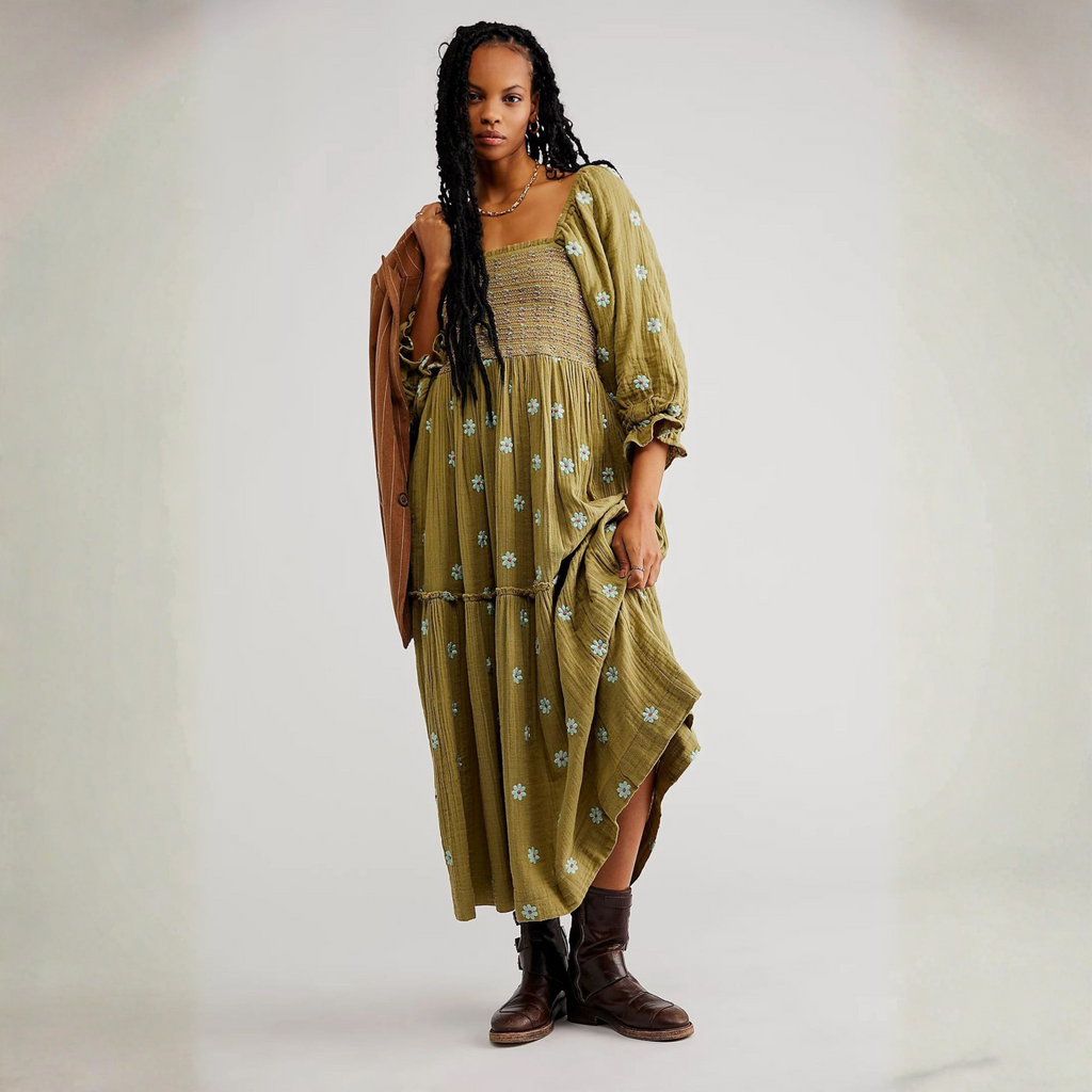 MOIRA™ - Comfy Floral Lantern Sleeve Square Neck Maxi Dress - Eliza-Warszawa
