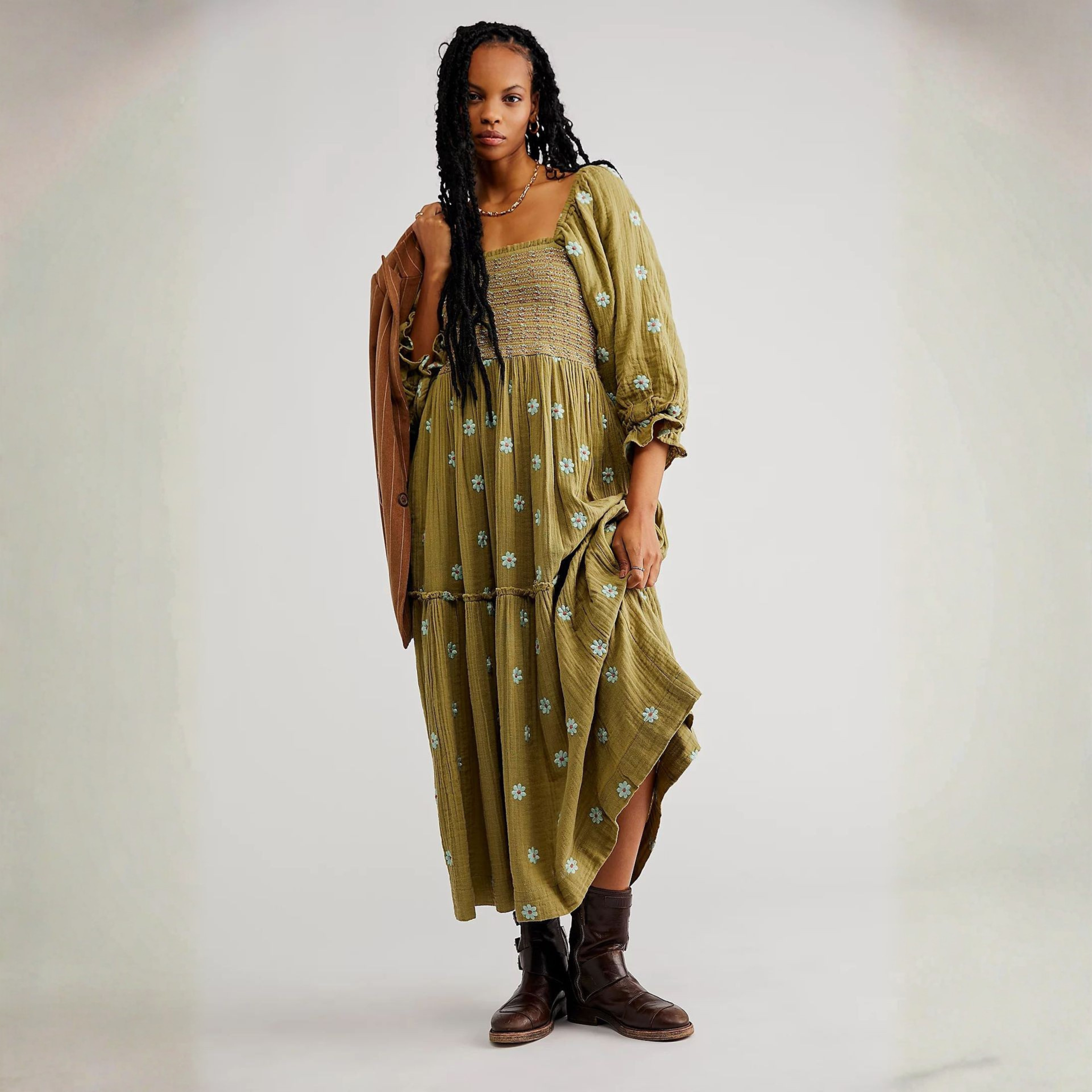 MOIRA™ - Comfy Floral Lantern Sleeve Square Neck Maxi Dress - Eliza-Warszawa