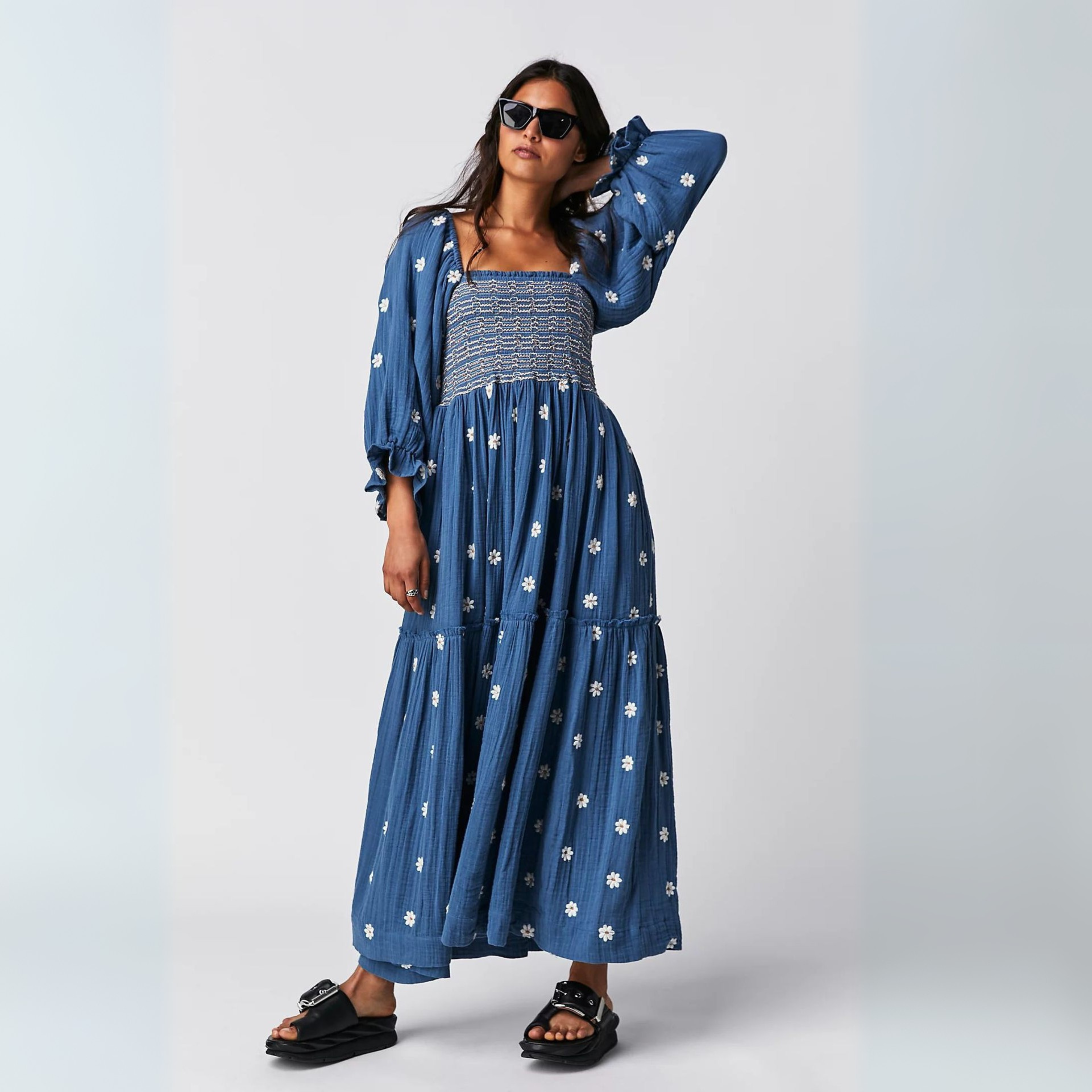 MOIRA™ - Comfy Floral Lantern Sleeve Square Neck Maxi Dress - Eliza-Warszawa