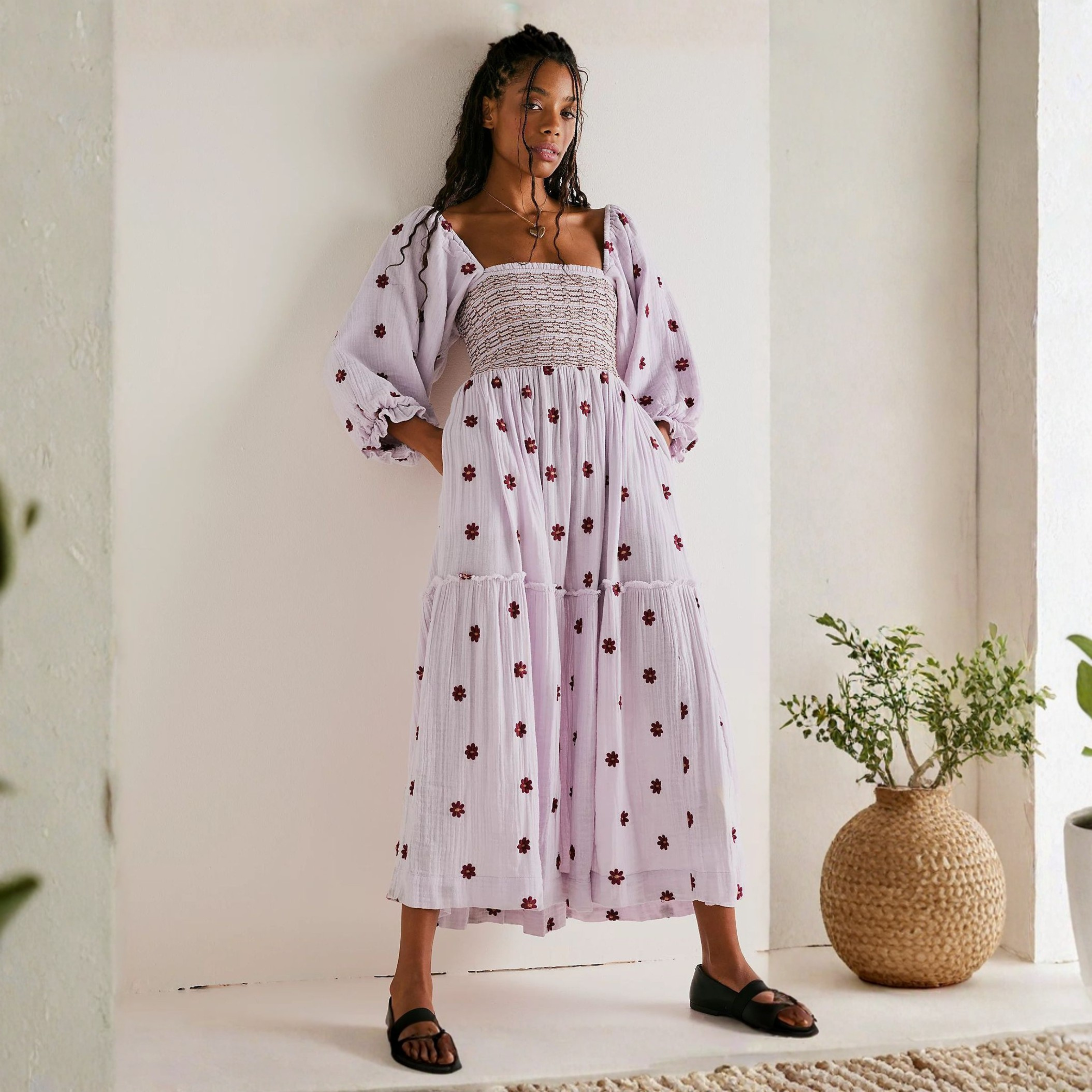 MOIRA™ - Comfy Floral Lantern Sleeve Square Neck Maxi Dress - Eliza-Warszawa