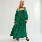 MOIRA™ - Comfy Floral Lantern Sleeve Square Neck Maxi Dress - Eliza-Warszawa