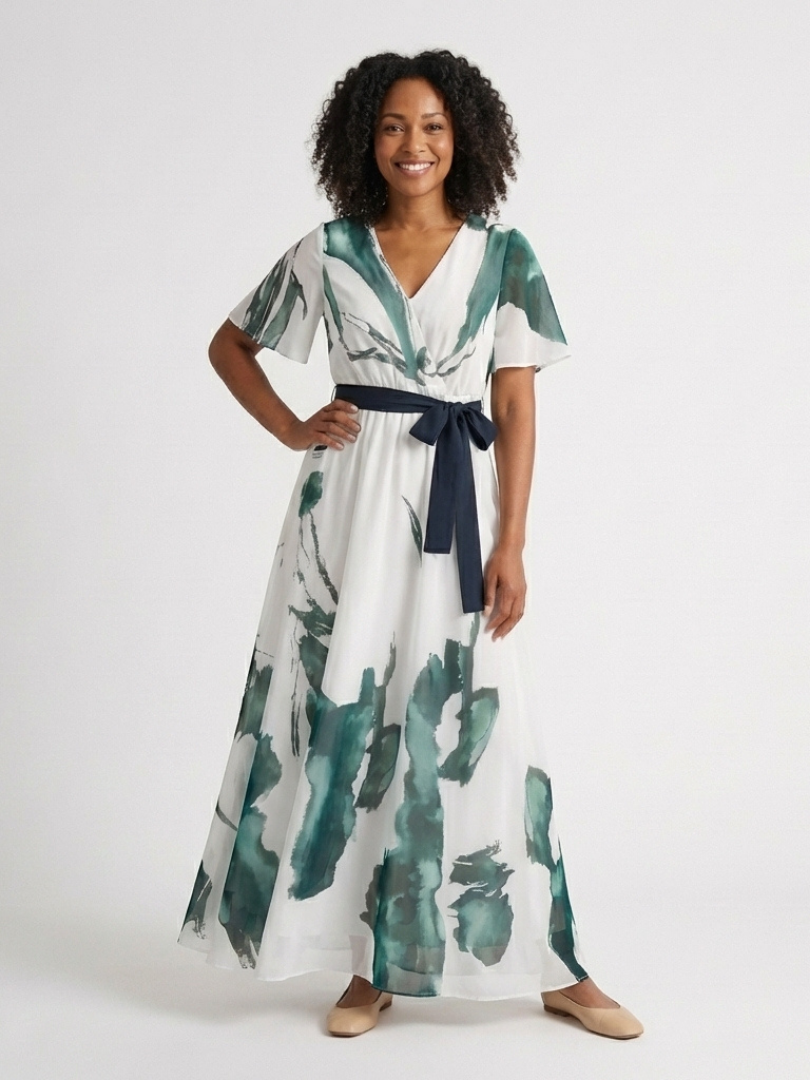 Madison - Flutter Sleeve Belted Maxi Dress - Eliza-Warszawa