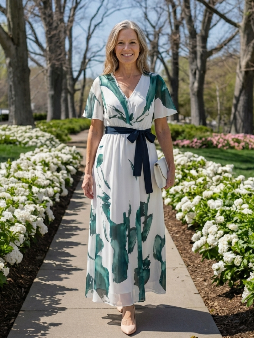 Madison - Flutter Sleeve Belted Maxi Dress - Eliza-Warszawa