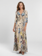 Margaret | Floral wrap maxi dress with three-quarter sleeves - Eliza-Warszawa