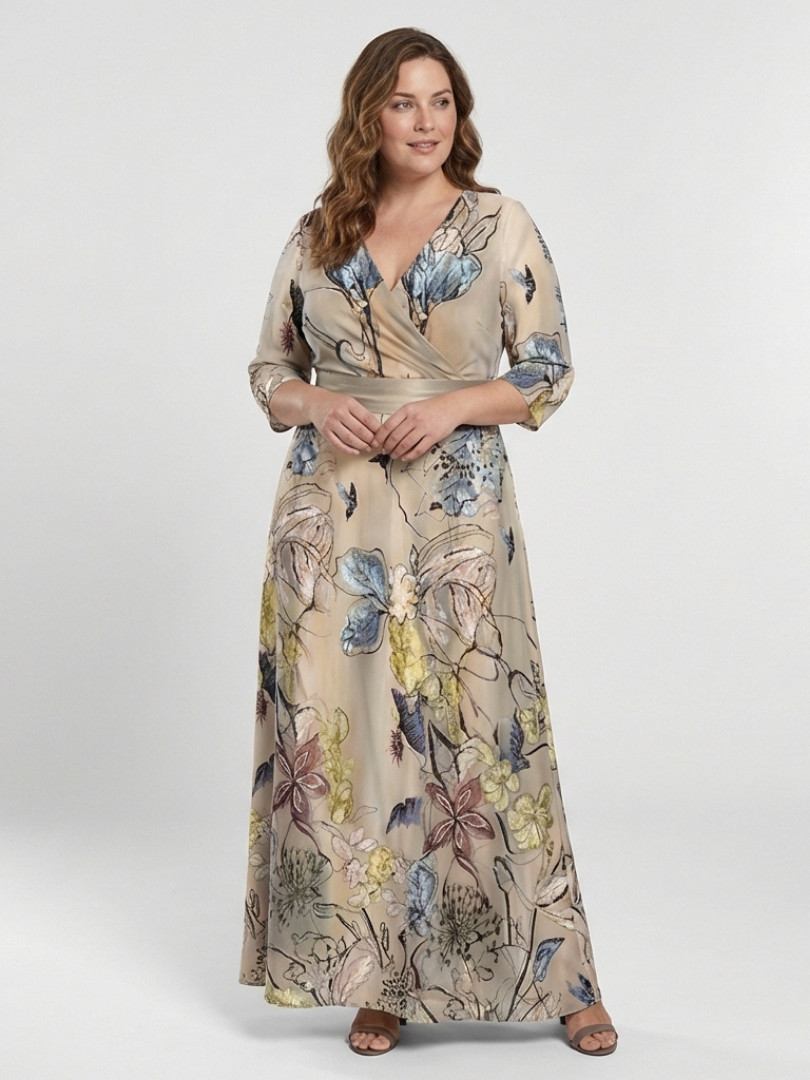 Margaret | Floral wrap maxi dress with three-quarter sleeves - Eliza-Warszawa