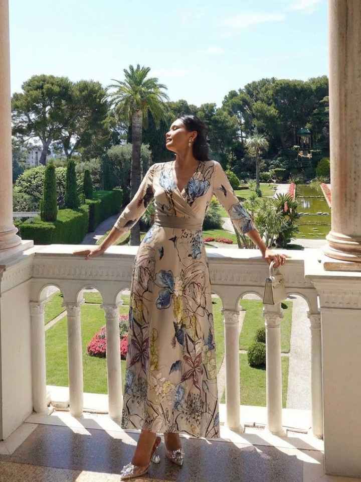 Margaret | Floral wrap maxi dress with three-quarter sleeves - Eliza-Warszawa