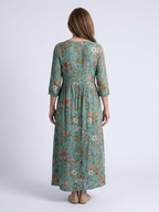 Marina | Floral Maxi Dress with V-Neck and 3/4 Sleeves - Eliza-Warszawa