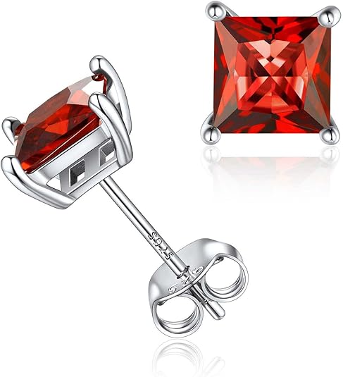 Minimalist Princess Cut Ruby Stud Earrings | White Gold - Eliza-Warszawa
