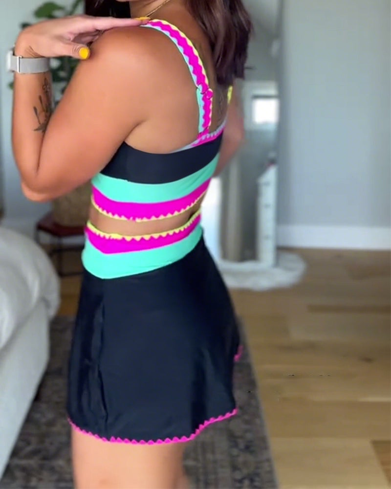 Myra™ | Elegant Three-Piece Color Block Swimsuit - Eliza-Warszawa