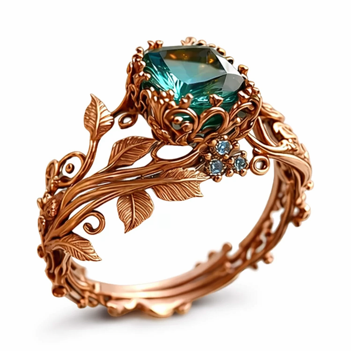 Nature-Inspired Green Crystal Ring