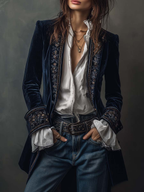 Navi Velvet Jacket | Floral Embroidery, Tailored Fit - Eliza-Warszawa