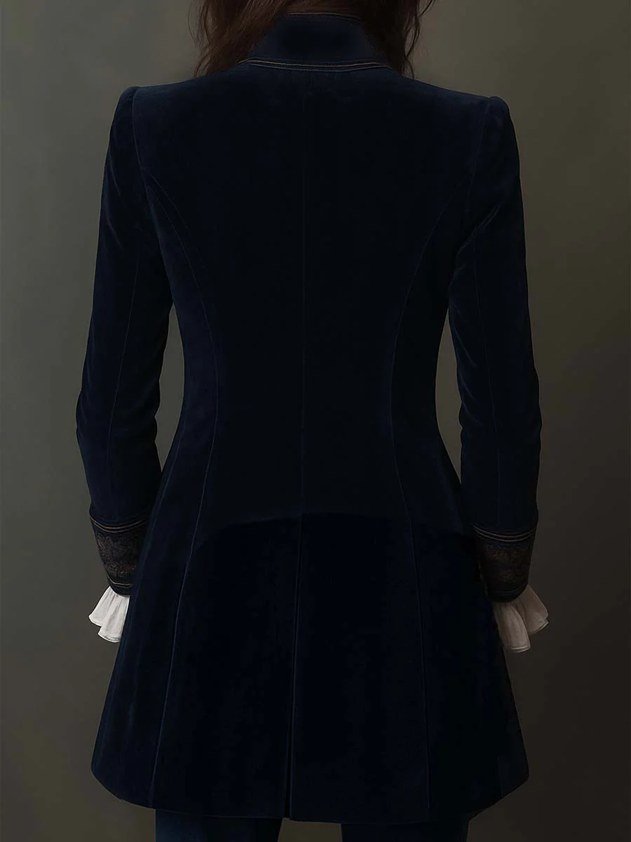 Navi Velvet Jacket | Floral Embroidery, Tailored Fit - Eliza-Warszawa