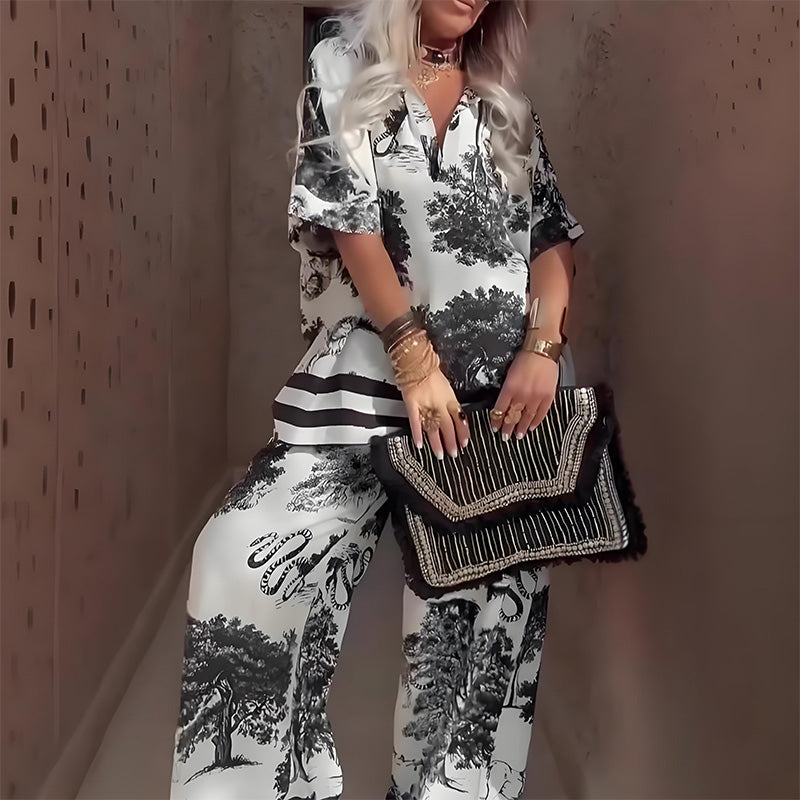 Navia™ | Relaxed V-Neck Two-Piece Set - Eliza-Warszawa
