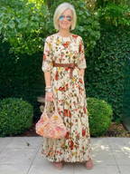 Odelia | Maxi Dress with Round Neck and 3/4 Sleeves with Belt - Eliza-Warszawa
