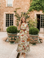 Odelia | Maxi Dress with Round Neck and 3/4 Sleeves with Belt - Eliza-Warszawa