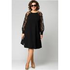 Olivia | Elegant A-Line Plus Size Dress with Lace Sleeves - Eliza-Warszawa
