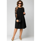 Olivia | Elegant A-Line Plus Size Dress with Lace Sleeves - Eliza-Warszawa