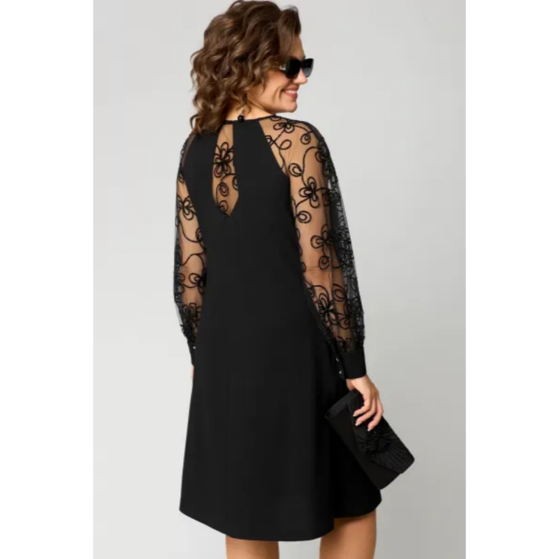 Olivia | Elegant A-Line Plus Size Dress with Lace Sleeves - Eliza-Warszawa