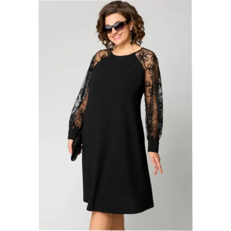 Olivia | Elegant A-Line Plus Size Dress with Lace Sleeves - Eliza-Warszawa