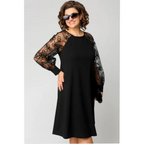 Olivia | Elegant A-Line Plus Size Dress with Lace Sleeves - Eliza-Warszawa
