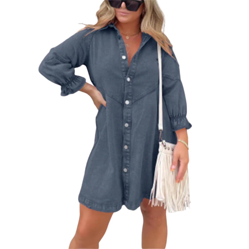 Olivia | Elegant Washed Puff Sleeve Mini Dress for Effortless Style - Eliza-Warszawa