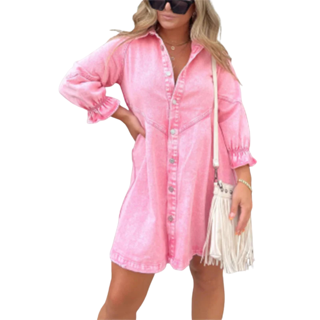 Olivia | Elegant Washed Puff Sleeve Mini Dress for Effortless Style - Eliza-Warszawa