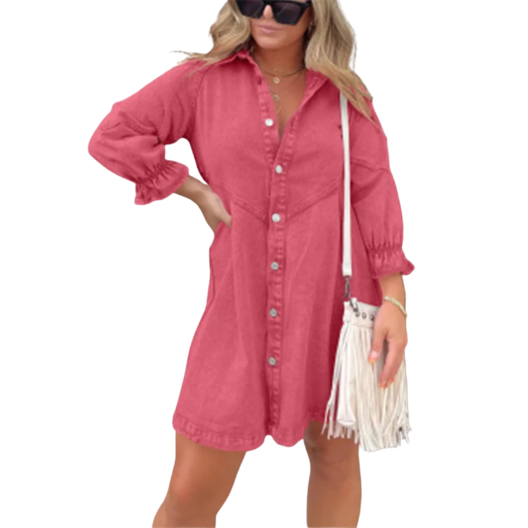 Olivia | Elegant Washed Puff Sleeve Mini Dress for Effortless Style - Eliza-Warszawa