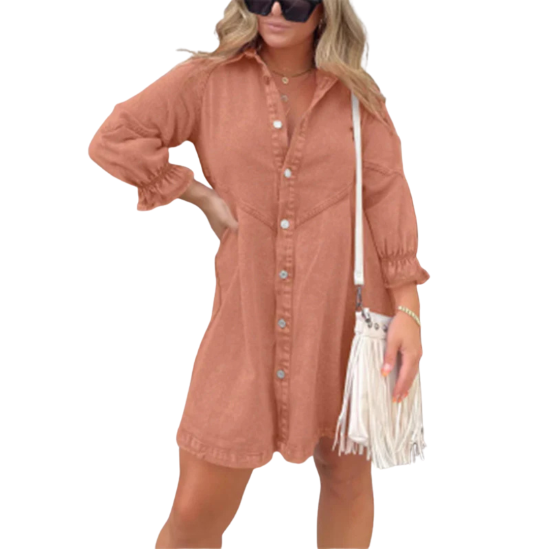 Olivia | Elegant Washed Puff Sleeve Mini Dress for Effortless Style - Eliza-Warszawa