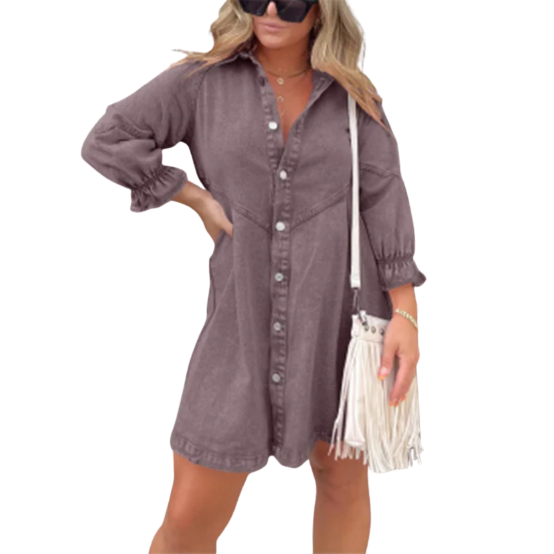 Olivia | Elegant Washed Puff Sleeve Mini Dress for Effortless Style - Eliza-Warszawa