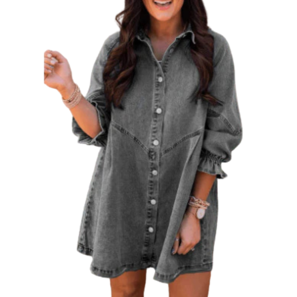 Olivia | Elegant Washed Puff Sleeve Mini Dress for Effortless Style - Eliza-Warszawa
