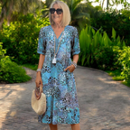 Olivia | Flattering V-Neck Printed Summer Midi Dress with Flowing Silhouette - Eliza-Warszawa