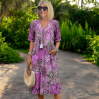 Olivia | Flattering V-Neck Printed Summer Midi Dress with Flowing Silhouette - Eliza-Warszawa