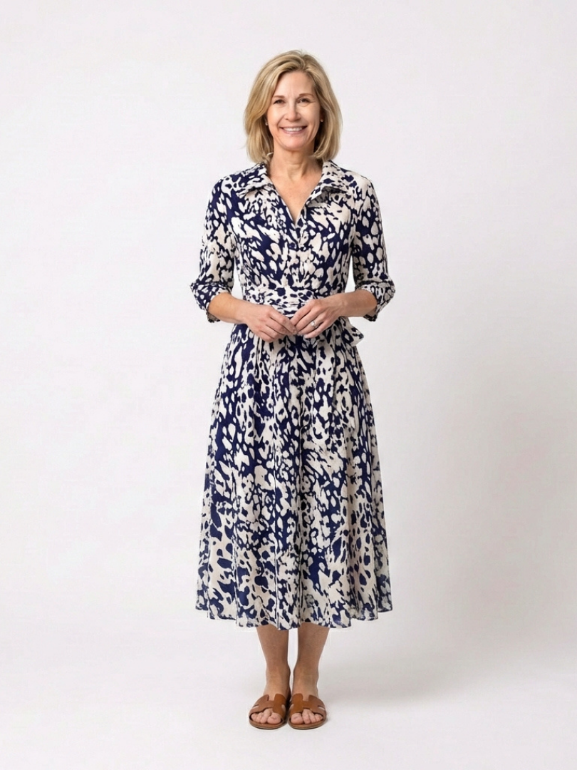 Oriana | Long-sleeved midi dress with tie belt - Eliza-Warszawa