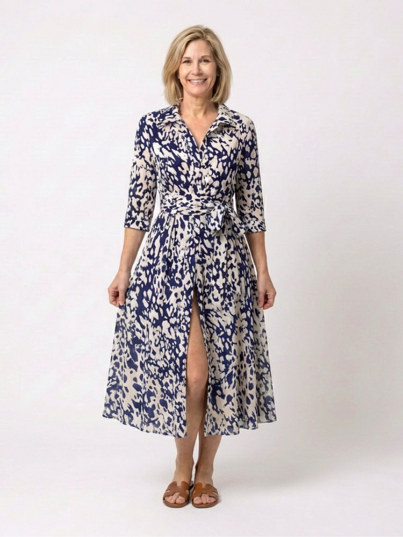 Oriana | Long-sleeved midi dress with tie belt - Eliza-Warszawa