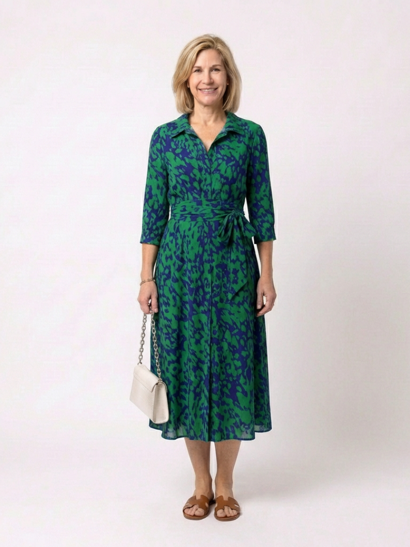 Oriana | Long-sleeved midi dress with tie belt - Eliza-Warszawa