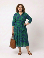 Oriana | Long-sleeved midi dress with tie belt - Eliza-Warszawa
