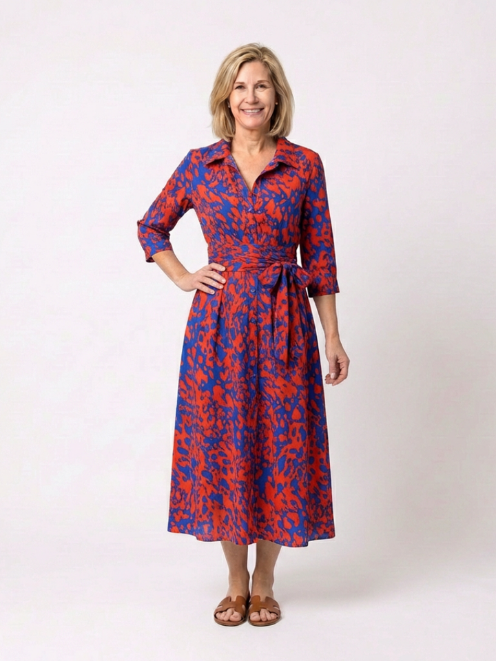 Oriana | Long-sleeved midi dress with tie belt - Eliza-Warszawa