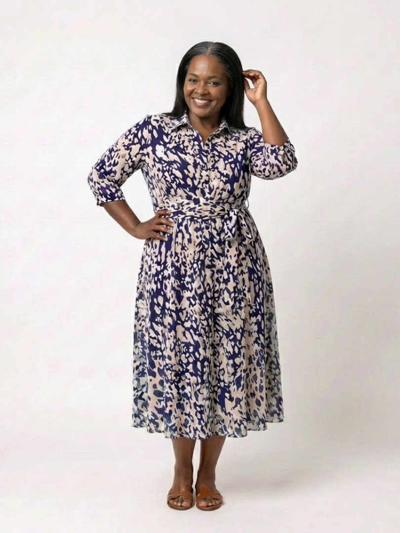 Oriana | Long-sleeved midi dress with tie belt - Eliza-Warszawa