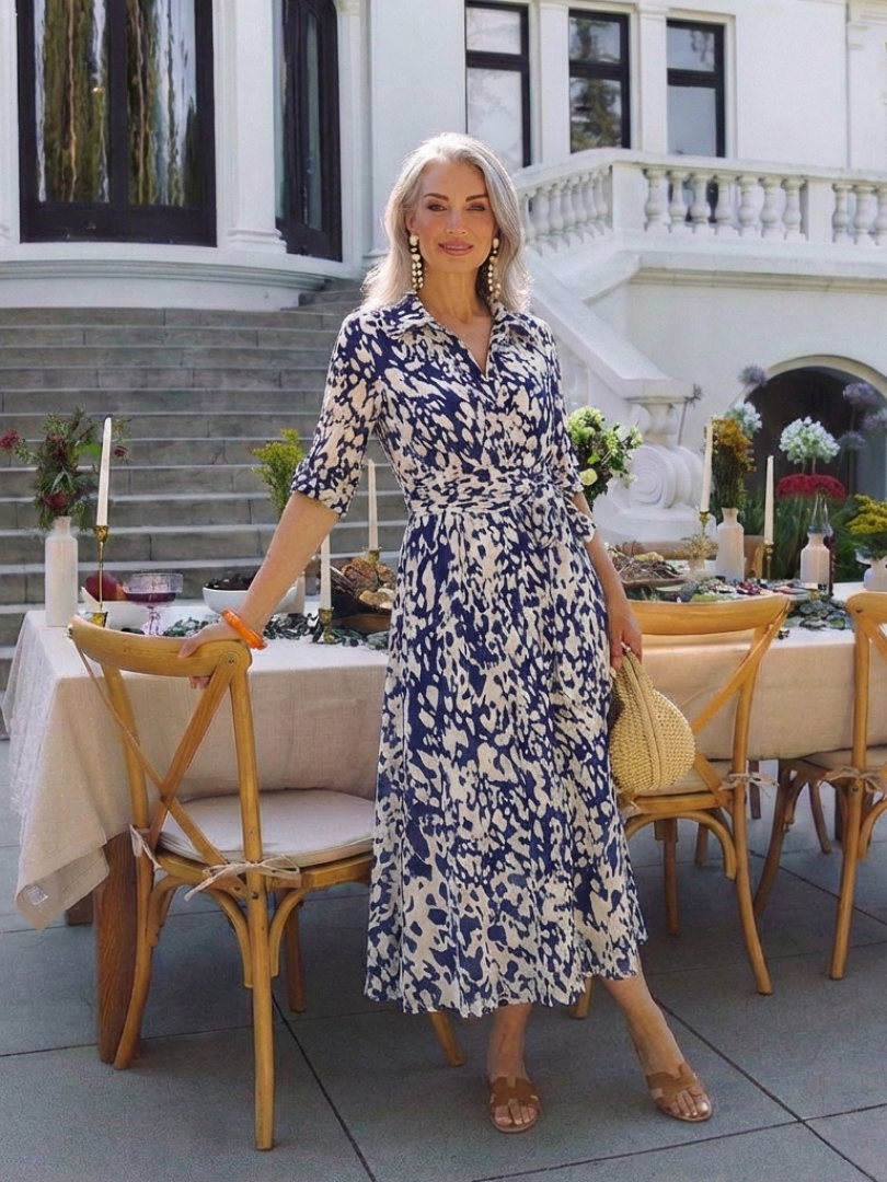 Oriana | Long-sleeved midi dress with tie belt - Eliza-Warszawa