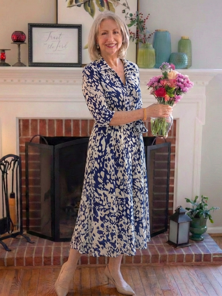 Oriana | Long-sleeved midi dress with tie belt - Eliza-Warszawa