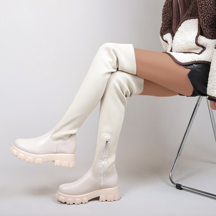 Over-the-knee round-toe flyknit women's platform boots - Eliza-Warszawa