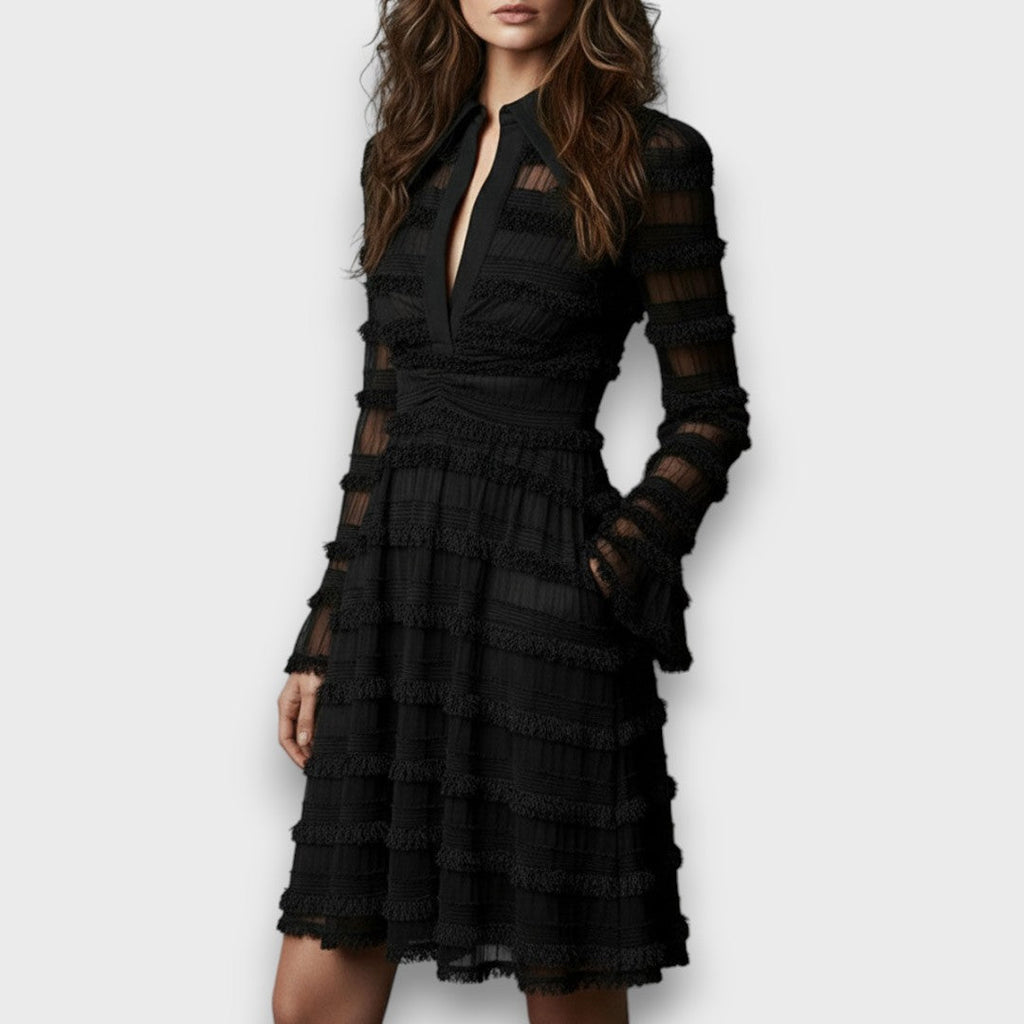 Paulina | Sheer Midi Dress with Fringe - Eliza-Warszawa